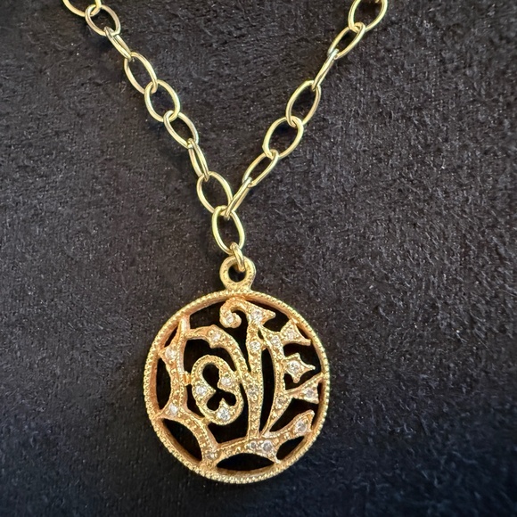 Designer CATHY WATERMAN 22K Yellow Gold Diamond LOVE Pendant LACY Chain Necklace - Picture 13 of 16